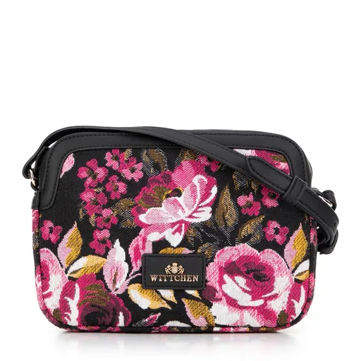 Dámska crossbody z žakáru a ekokože čierno-ružová