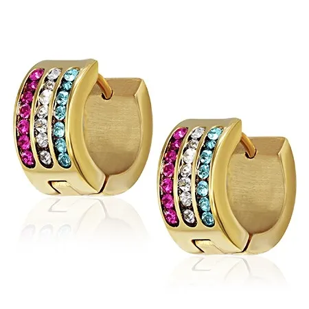 Oceľové náušnice - tyrkysový, číry a purpurový pás