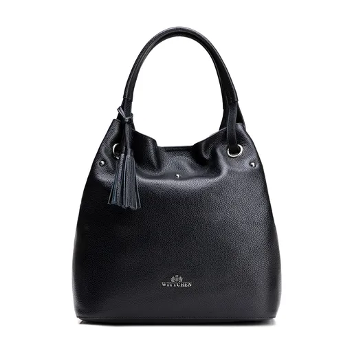 Dámska kabelka typu vak z kože veľká čierno-strieborná 100-4E-633-1S