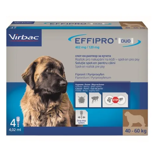 EFFIPRO DUO 402/120 mg spot-on pre psov XL (40-60 kg) 4,02 ml 4 pipety