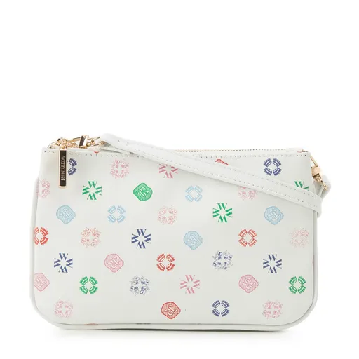 Dámska monogramová kožená mini kabelka, dvojkomorová, 34-4-001-0B