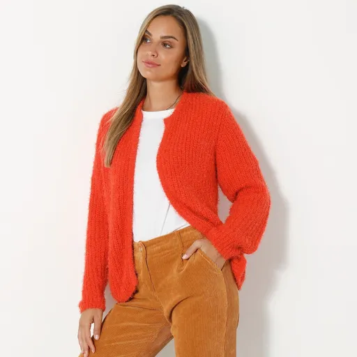 Krátky kardigan z úpletu s predĺženým vláknom