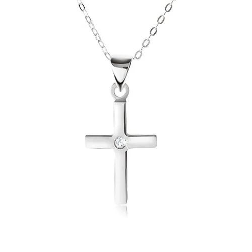 Náhrdelník zo striebra 925, retiazka a lesklý hladký krížik, číry zirkón