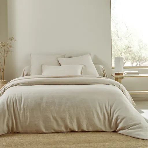 Jednofarebné obojstranná posteľná bielizeň so zapratého ľanu a bavlny