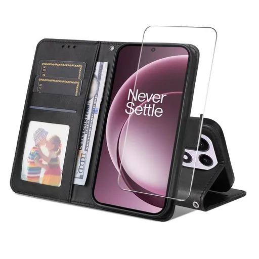 ENKAY PREMIUM SET Peňaženkové puzdro a ochranné sklo OnePlus 15 čierne