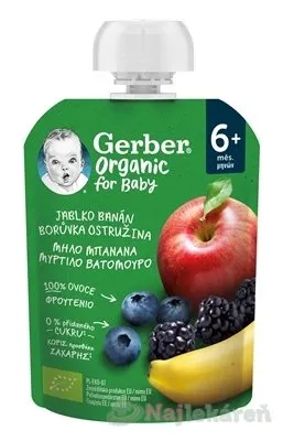 Gerber Organic vrecko jablko banán borůvka a ostružina 90 g