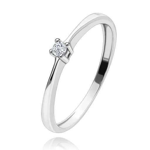 Prsteň v bielom 14K zlate - okrúhly číry briliant, hladké ramená - Veľkosť: 49 mm