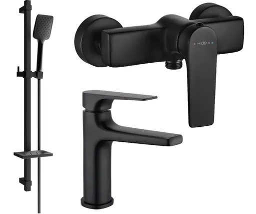 MEXEN/S - Lynx DQ62 SET umývadlová batéria + sprchová s príslušenstvom, čierna 745904DQ62-70