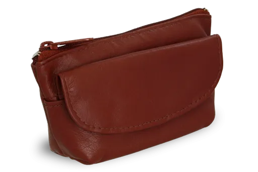Hnedá kožená kľúčenka so zipsovým a poklopovým vreckom 619-0369-41
