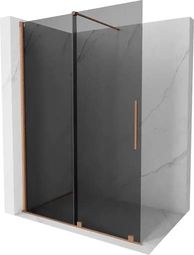 MEXEN/S - Velar Sprchová zástena posuvná Walk-in 140 x 200, grafit 8 mm, meď kartáčovaná 871-140-000-43-65