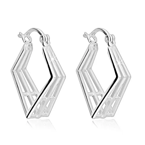 Strieborné náušnice 925 - priestorový kosoštvorec a mriežka, francúzsky zámok