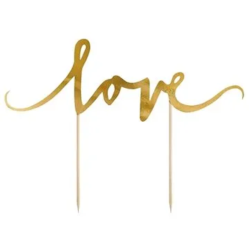 Dekorácia na tortu “love“ zlatá 17 cm – Valentín / svadba (5902230721883)