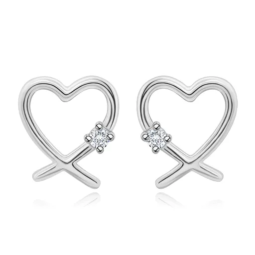 Náušnice zo striebra 925 - srdce s čírym zirkónom, predĺžené ramená