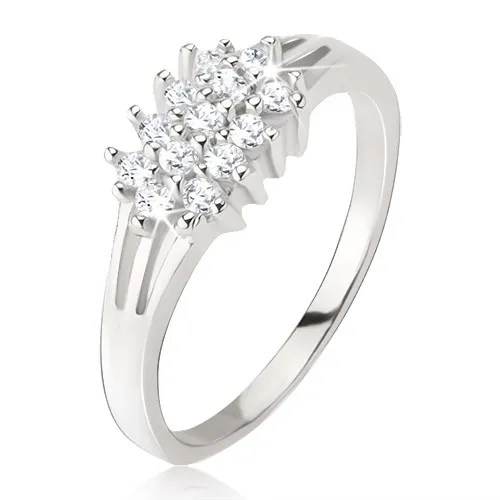 Prsteň - roztrojené ramená, okrúhle číre kamienky, zo striebra 925 - Veľkosť: 51 mm