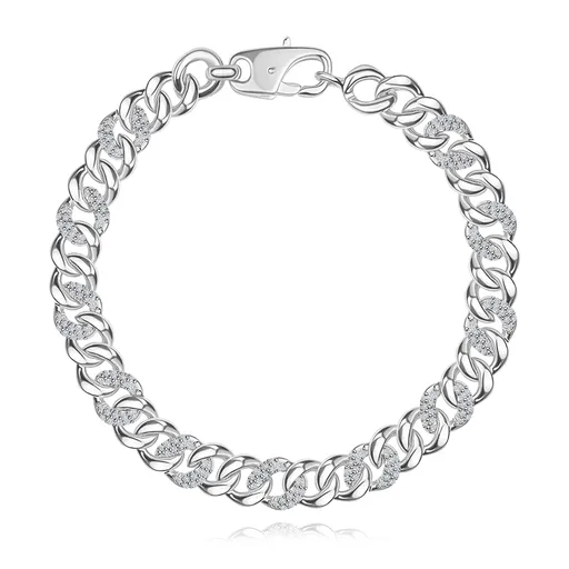 Širší náramok zo striebra 925 - hladké a zirkónové elipsovité očká