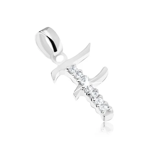 Strieborný prívesok 925, ligotavé písmeno F, zvislá zirkónová línia