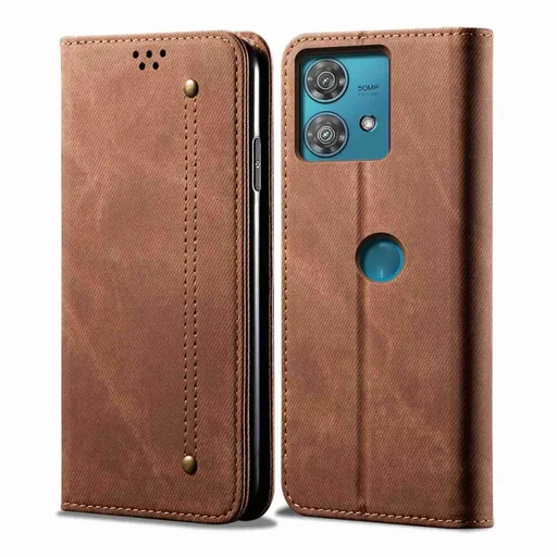DENIM Peňaženkový kryt pre Motorola Edge 40 Neo hnedý