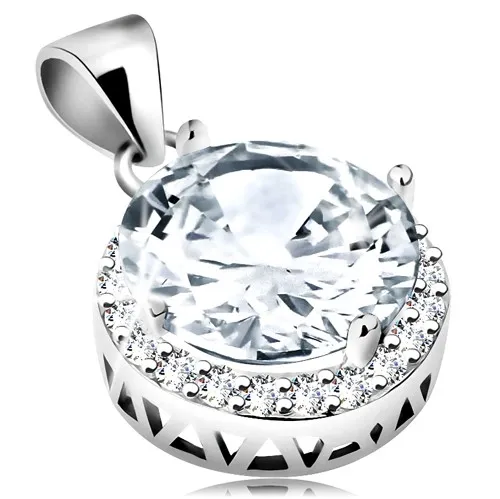 Strieborný prívesok 925, veľký okrúhly číry zirkón s ligotavým lemom