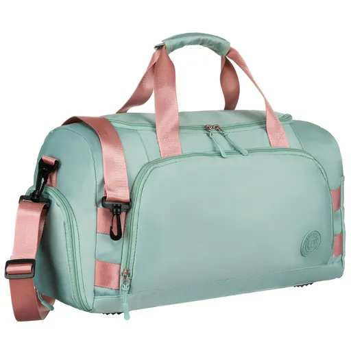 Zeleno-ružová víkendová cestovná taška s komorou na topánky a uchytením na kufor - Peterson