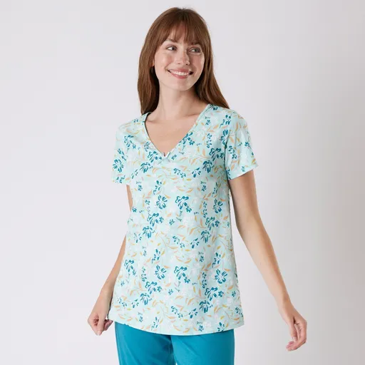 Pyžamové tričko s krátkymi rukávmi a potlačou kvetín