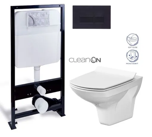 PRIM predstenový inštalačný systém s čiernym tlačidlom 20/0044 + WC CERSANIT CLEANON CARINA + SEDADLO PRIM_20/0026 44 CA3
