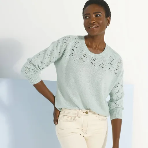 Pulóver s okrúhlym výstrihom a ažúrou