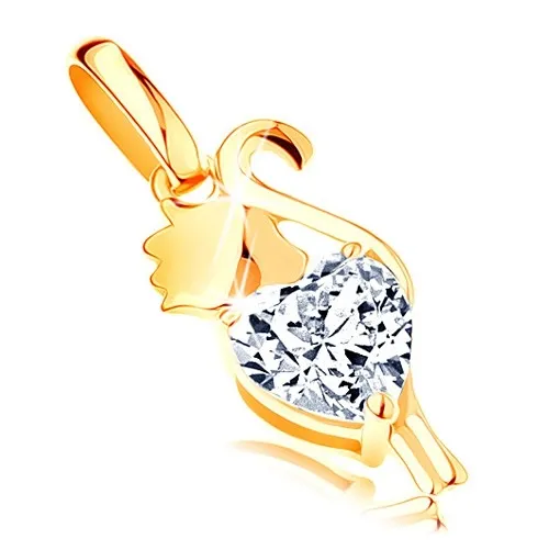 Prívesok zo žltého 14K zlata - mačička so zirkónovým srdiečkom