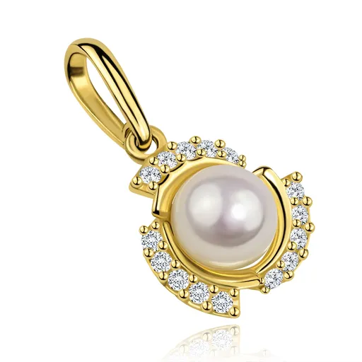 Zlatý prívesok 9K s okrúhlou kultivovanou perlou a čírymi zirkónmi
