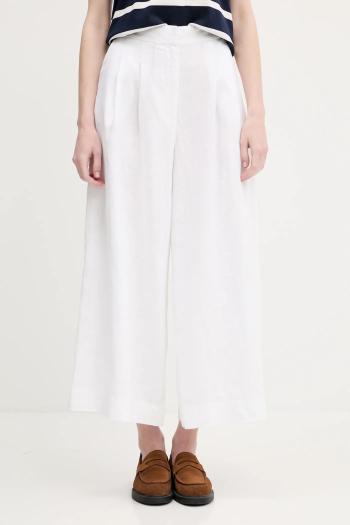 Ľanové nohavice Pedro del Hierro biela farba, široké, vysoký pás, 7609786