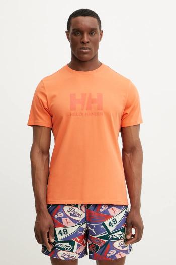 Bavlnené tričko Helly Hansen HH LOGO pánske, oranžová farba, s potlačou, 54596