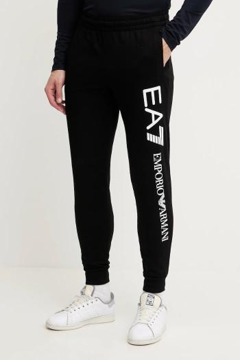 Bavlnené tepláky EA7 Emporio Armani čierna farba, s potlačou, AF13512.7M000571