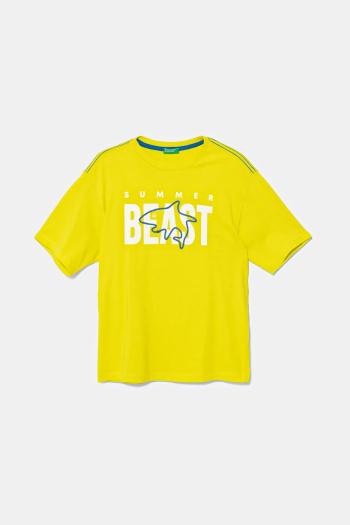 Detské bavlnené tričko United Colors of Benetton zelená farba, s potlačou, 3I1XC10P4