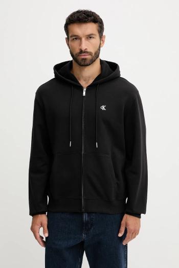 Bavlnená mikina Calvin Klein Jeans čierna farba, s kapucňou, jednofarebná, LV04RD240G