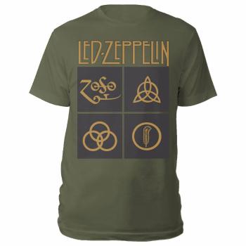 Led Zeppelin tričko Gold Symbols in Black Square  one_size