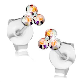 Náušnice zo striebra 925, trojica Swarovski krištálikov s dúhovým odleskom