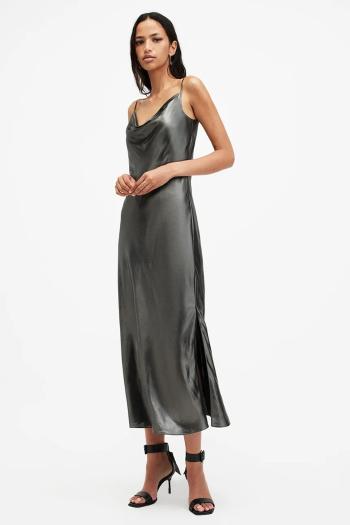 Šaty AllSaints HADLEY šedá farba, midi, rovný strih, W255DB