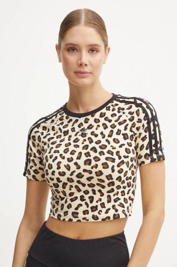 Tričko adidas Originals Leopard dámske, béžová farba, IW8484