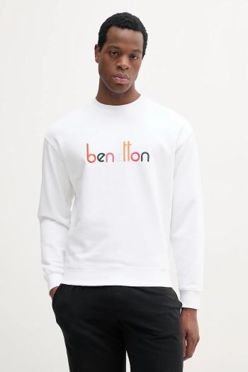Bavlnená mikina United Colors of Benetton pánska, biela farba, s nášivkou, 3FWYU109S