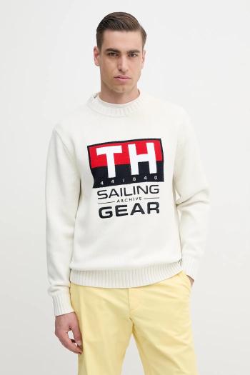Bavlnený sveter Tommy Hilfiger SAILING pánsky, biela farba, MN0MN00017
