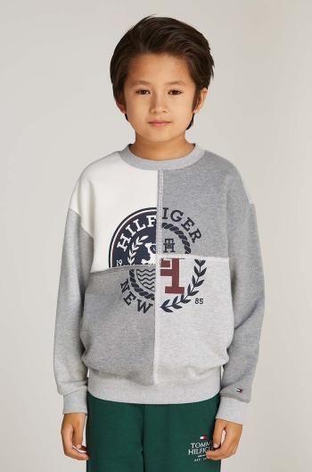 Detská mikina Tommy Hilfiger šedá farba, s potlačou, KB0KB09380