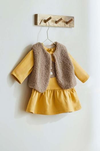 Detské bavlnené šaty Mayoral Newborn žltá farba, mini, áčkový strih, 2807