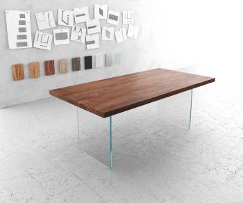 Jedálenský stôl Edge 200x100 cm XL podstavec z akáciového hnedého skla