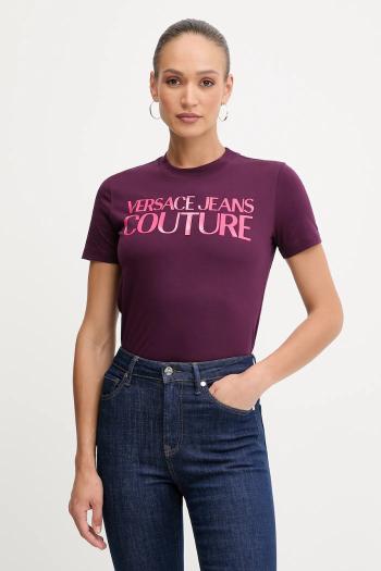 Bavlnené tričko Versace Jeans Couture dámske, fialová farba, 79HAHE05 CJ00E