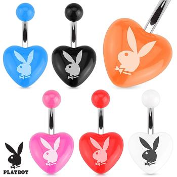 Oceľový piercing do brucha, farebné akrylové srdce, zajac Playboy - Farba piercing: Oranžová