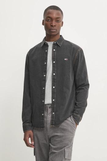 Rifľová košeľa Tommy Jeans pánska, fialová farba, regular, s klasickým golierom, DM0DM21103