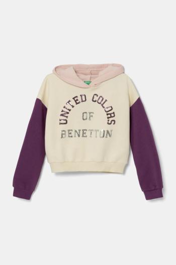 Detská mikina United Colors of Benetton béžová farba, s kapucňou, s nášivkou, 39M2C203W
