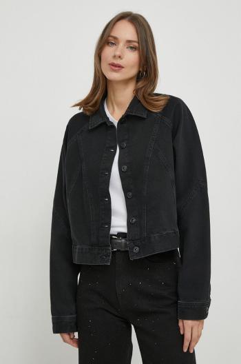 Rifľová bunda Pepe Jeans FOXY DECO dámska, čierna farba, prechodná, PL402248