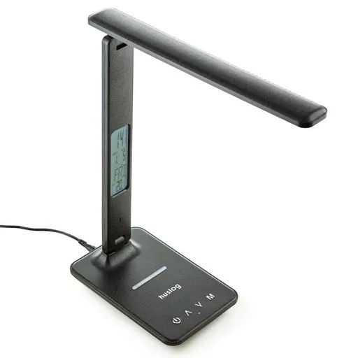 Stolová LED lampička Huslog čierna s displejom a bezdrôtovou nabíjačkou