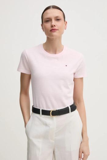 Bavlnené tričko Tommy Hilfiger dámske, ružová farba, WW0WW44433