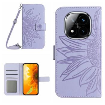 ART SUNFLOWER Peňaženkový obal so šnúrkou pre Xiaomi Redmi Note 14 Pro fialový